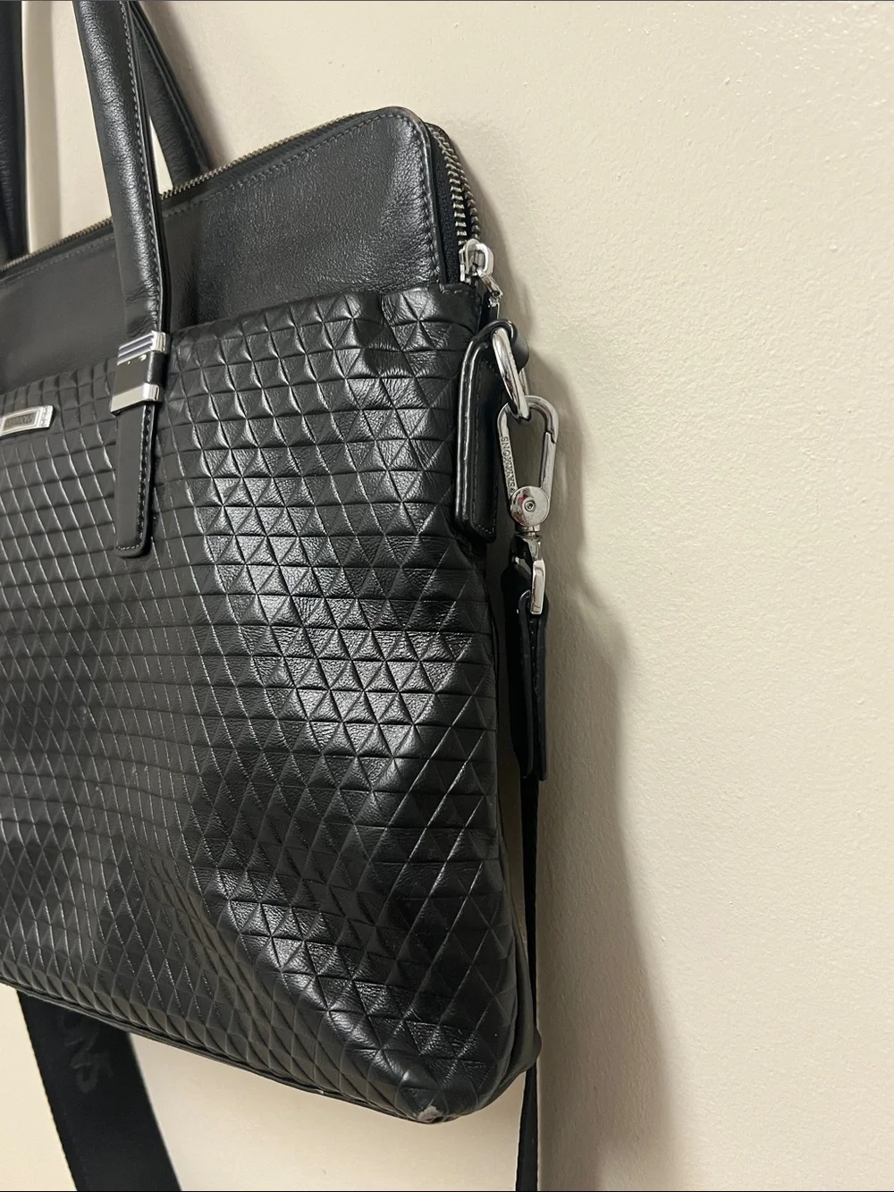 Leather Black Quilted Laptop Bag Briefcase